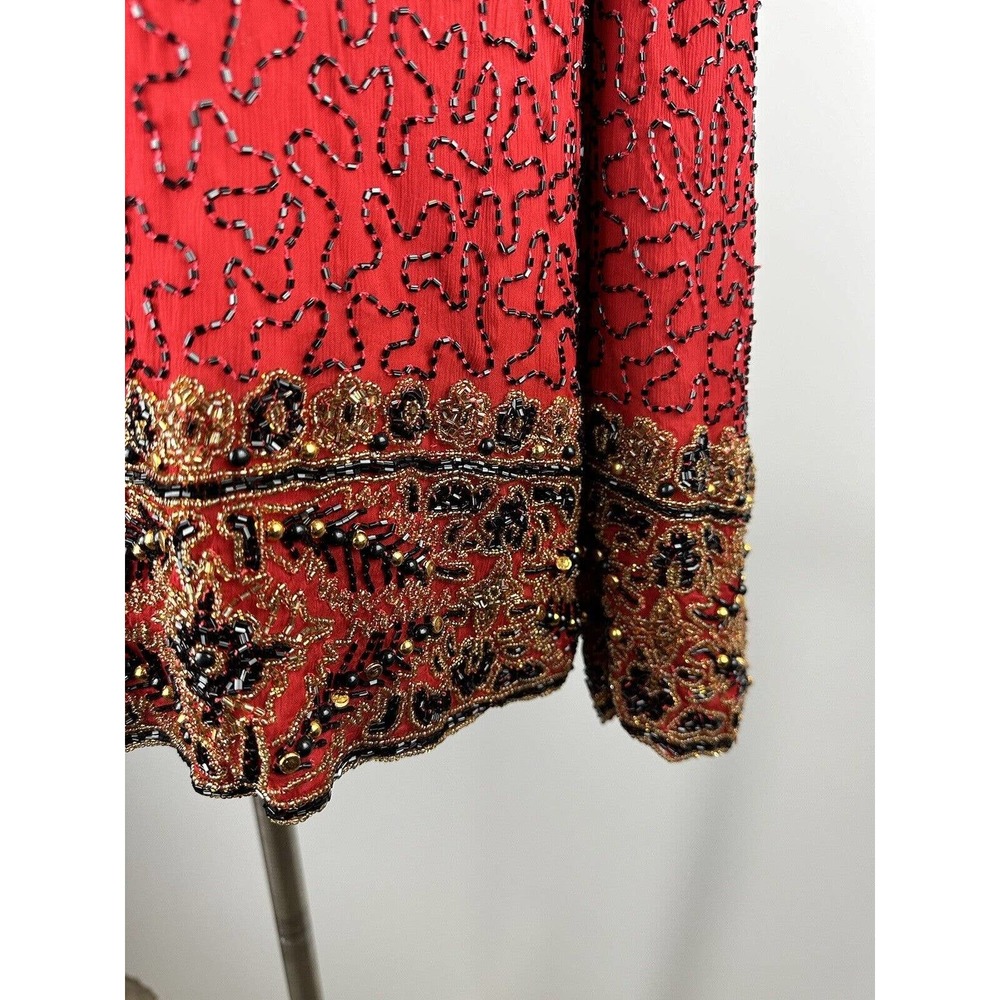 *Flawed* Vintage Laurence Kazar Silk Beaded Embellished Jacket Red Plus Size 2X - Picture 15 of 16